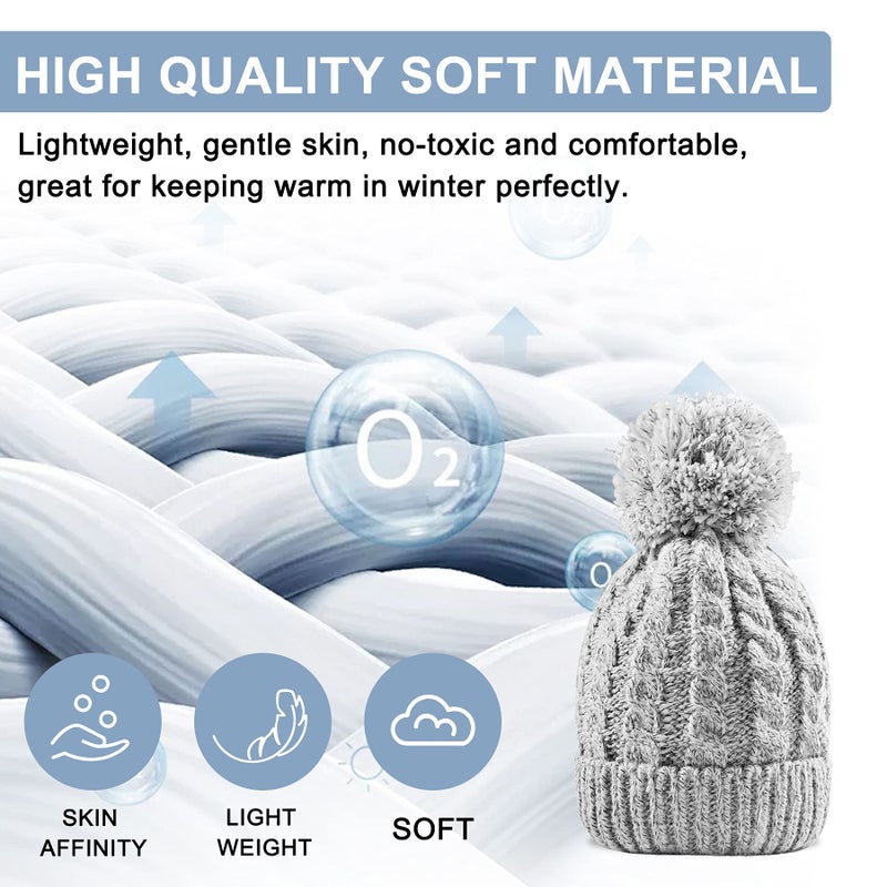 Whiteleopard Women's Winter Beanie Warm Fleece Lining - Thick Slouchy Cable Knit Skull Hat Ski Cap Grey - Image 3